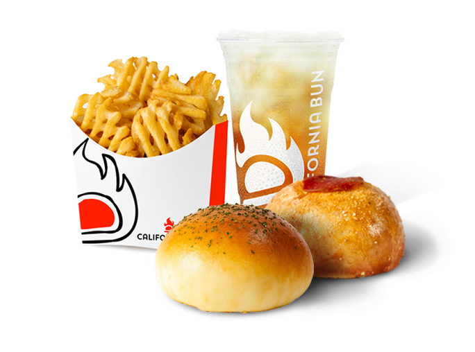 Combo meal stuffed buns with waffle fries and fresh squeezed lemonade at California Bun